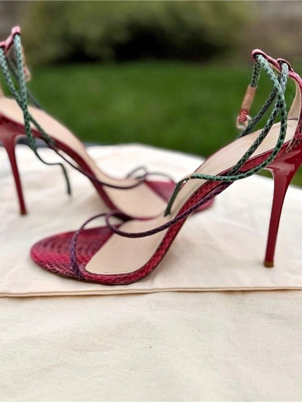 Brian Atwood Pink & Green Strappy Heels Size US 9